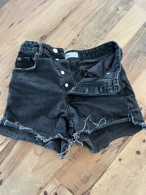 Zara Black Distressed Button-Fly Denim Shorts